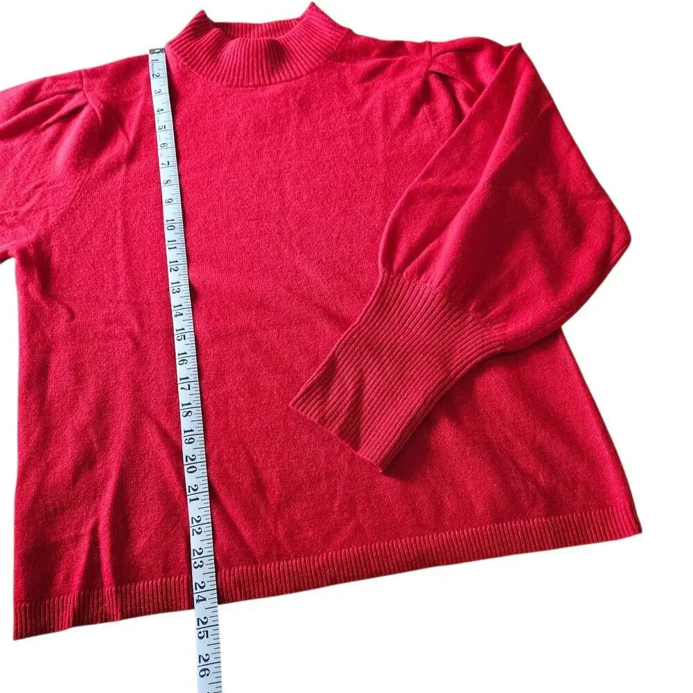 NWT Women's Ann Taylor Red Cashmere Mock Turtleneck Sweater Balloon Sleeves XL